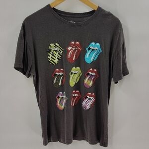 The Rollings Stones Band Cotton Tee Gray Multiple Tongues Graphic Size Large